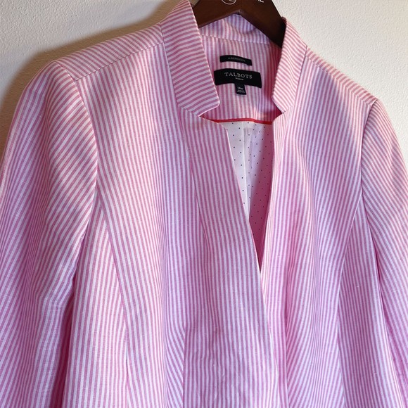Talbots Aberdeen Linen Blend Pink and White Stripe Women's Blazer, Size 14W - Picture 3 of 11